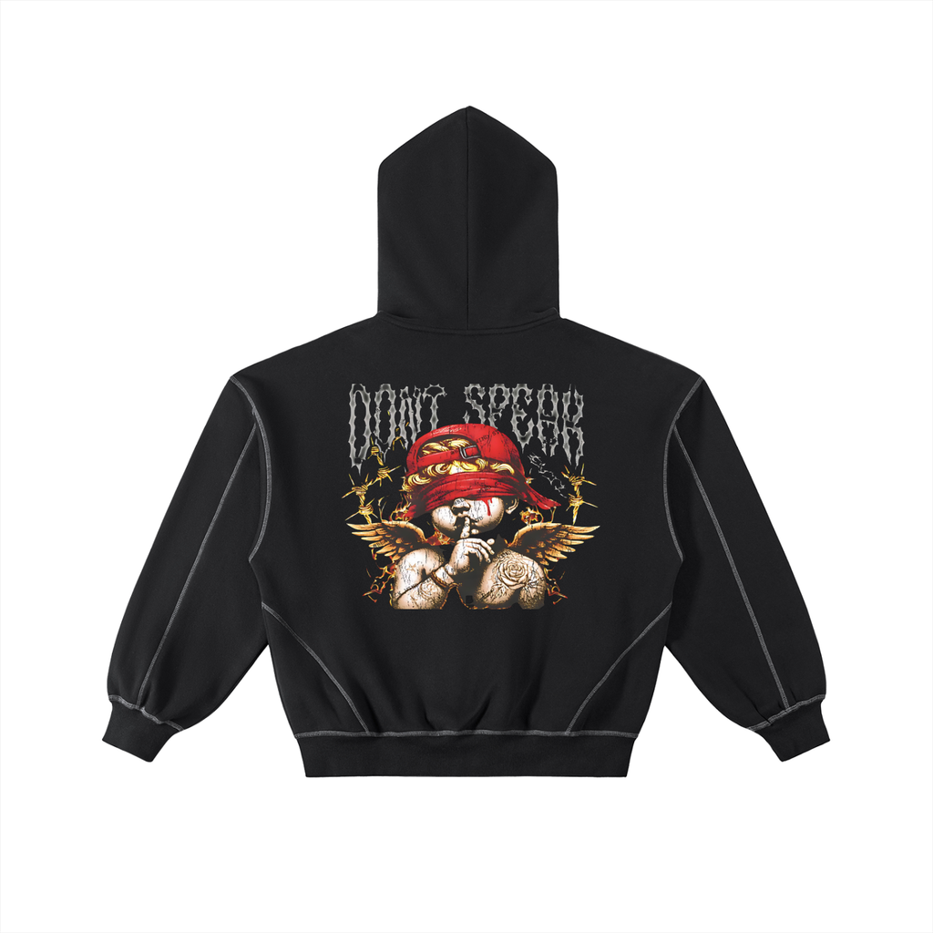 Contrast-Stitched Boxy Fleece Zip Hoodie